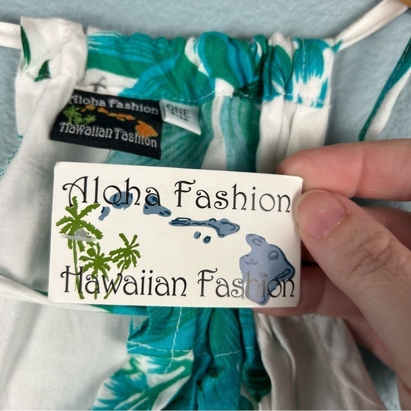 NWT Aloha Fashion Hawaiian Fashion White and Green Cover Up Dress One Size - Picture 5 of 8